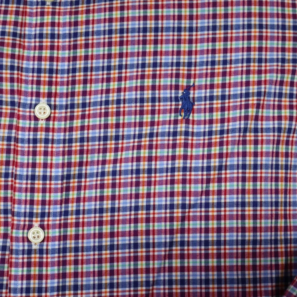 Polo Ralph Lauren Mens Classic Fit Plaid Button Down Shirt Red Blue Medium M